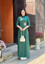 Green Ao Dai With Ribbon Floral | Áo Dài Truyền Thống