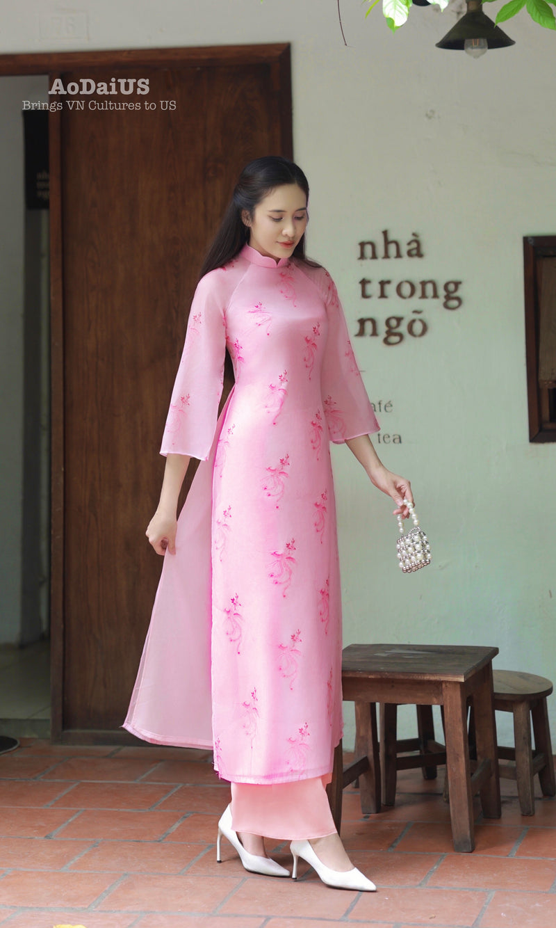 Blush Phoenix Majesty Ao Dai Set | Shifted Vietnamese Ao Dai I8