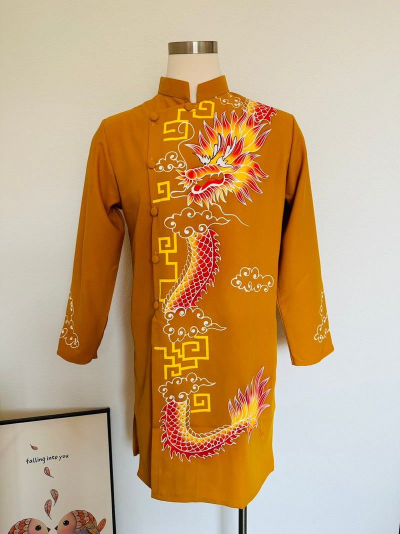 Dragon Hand-paint Vietnamese traditional Ao Dai For Men | Men Dress | Ao Dai For Groomsmen | Áo Dài Nam