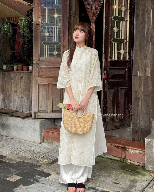 Red Ivory Double Layers  Ao Dai Dress | Ao Dai Cach Tan