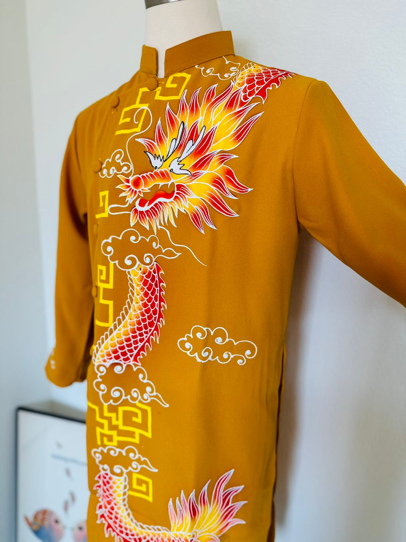 Dragon Hand-paint Vietnamese traditional Ao Dai For Men | Men Dress | Ao Dai For Groomsmen | Áo Dài Nam