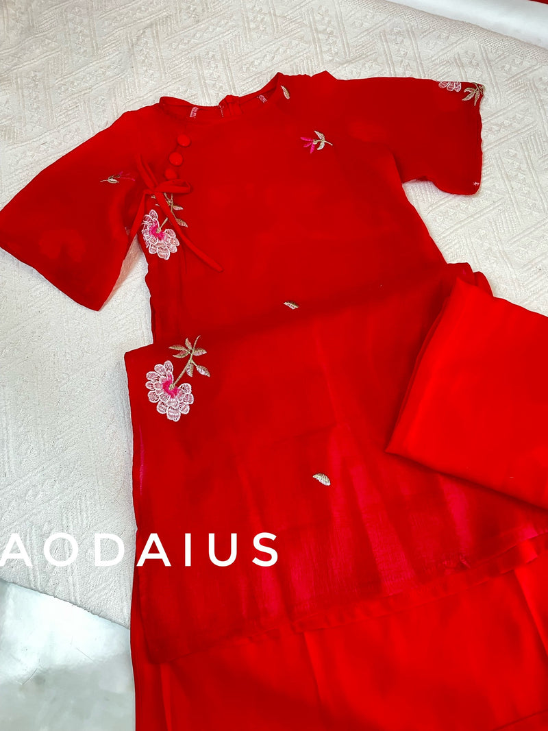 Red Ao Dai With Tie Bow | Ao Dai For Infant, Toddler, Teen Girls