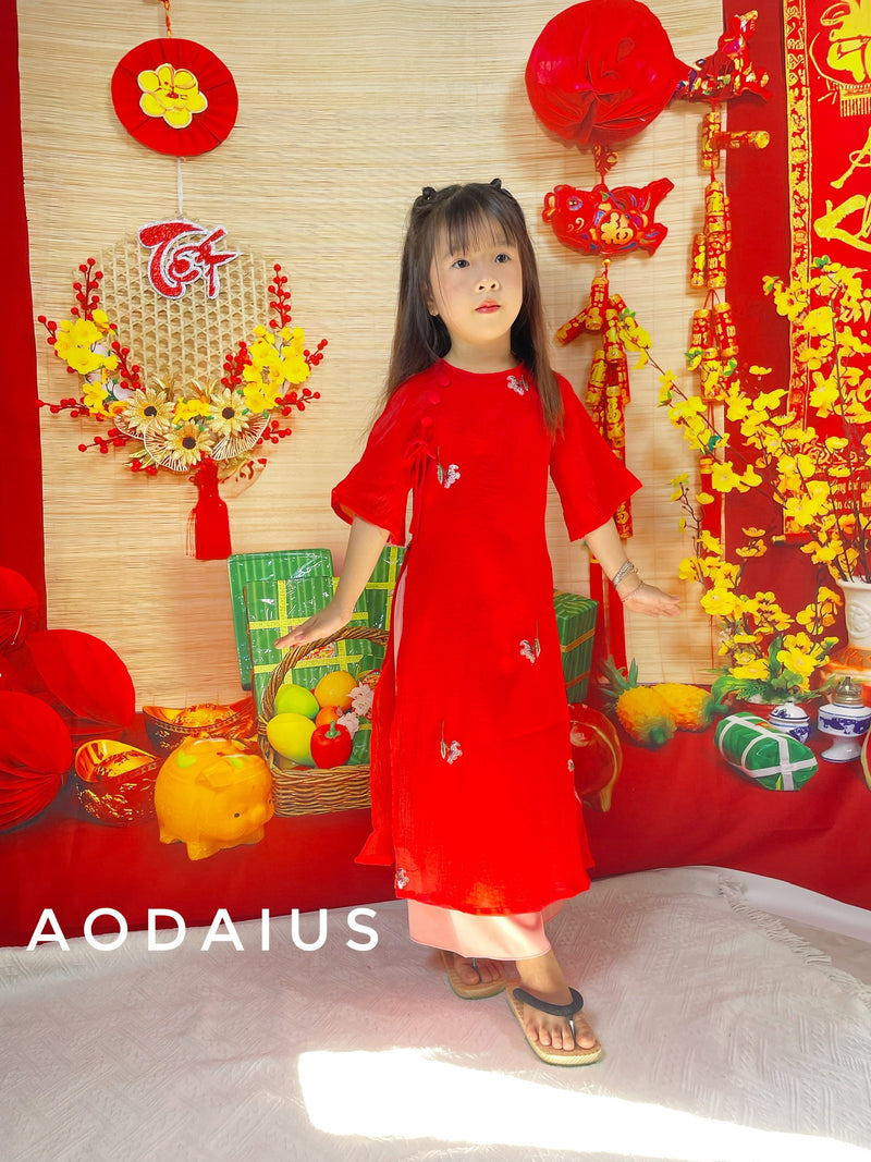 Red Ao Dai With Round Collar | Ao Dai For Infant, Toddler, Teen Girls