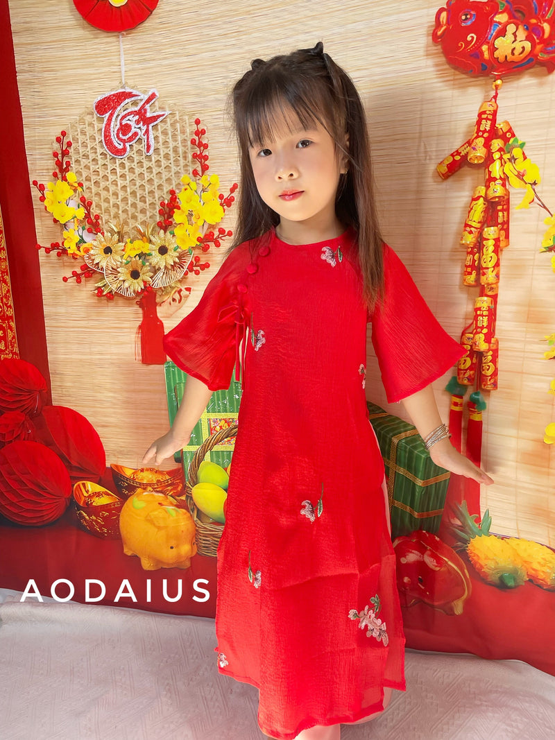 Red Ao Dai With Round Collar | Ao Dai For Infant, Toddler, Teen Girls