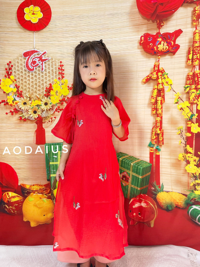 Red Ao Dai With Round Collar | Ao Dai For Infant, Toddler, Teen Girls