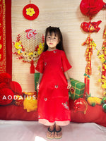 Red Ao Dai With Round Collar | Ao Dai For Infant, Toddler, Teen Girls