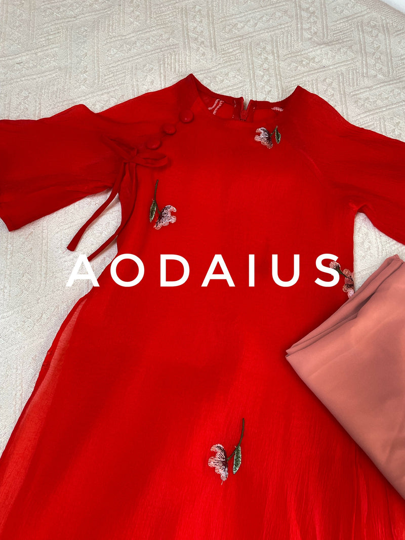 Red Ao Dai With Round Collar | Ao Dai For Infant, Toddler, Teen Girls