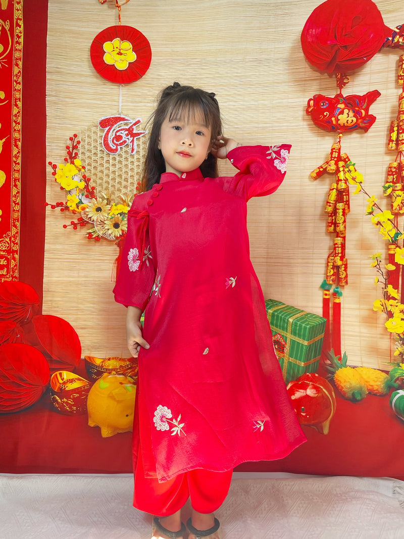 Red Embroidered Ao Dai KId Girl | Ao Dai For Infant, Toddler, Teen Girls | Ao Dai Dress