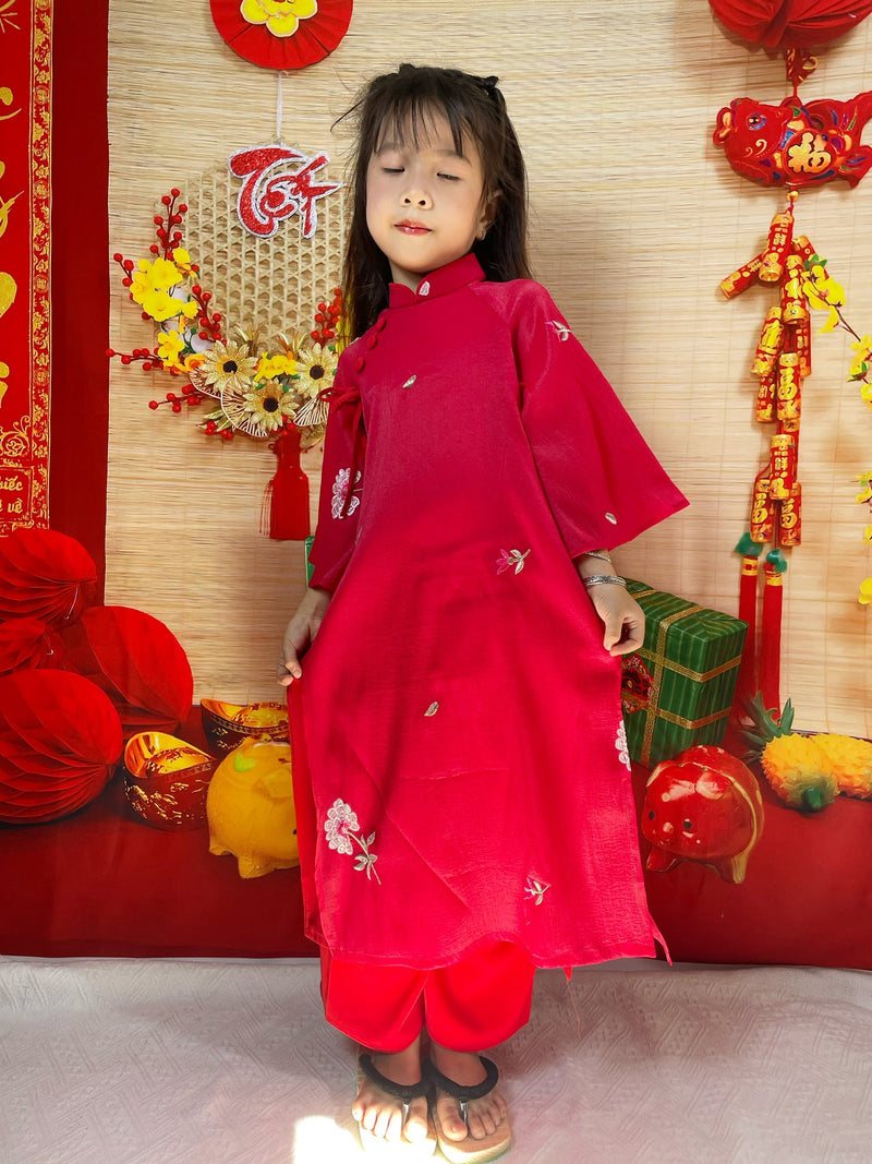 Red Embroidered Ao Dai KId Girl | Ao Dai For Infant, Toddler, Teen Girls | Ao Dai Dress