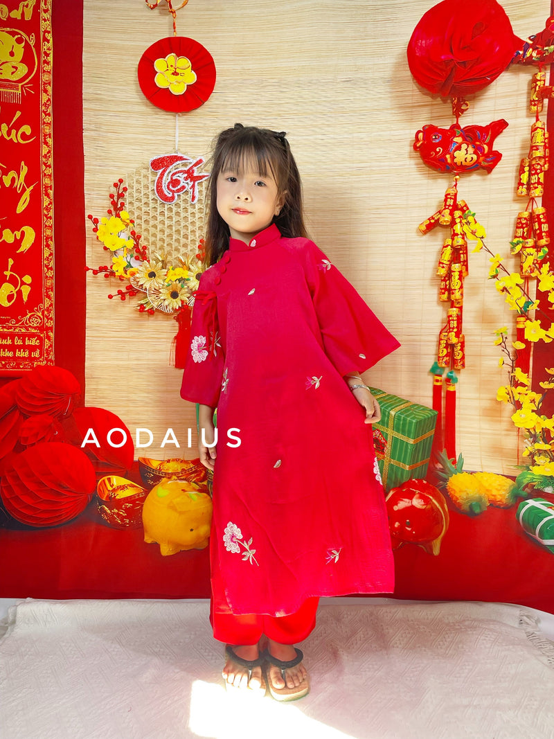 Red Embroidered Ao Dai KId Girl | Ao Dai For Infant, Toddler, Teen Girls | Ao Dai Dress