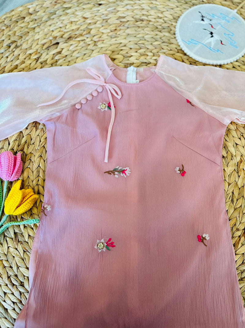 Pink Modernized Vietnamese Dress | Ao Dai With Round Neck | Ao Dai Viet Nam | Áo Dài Cách Tân