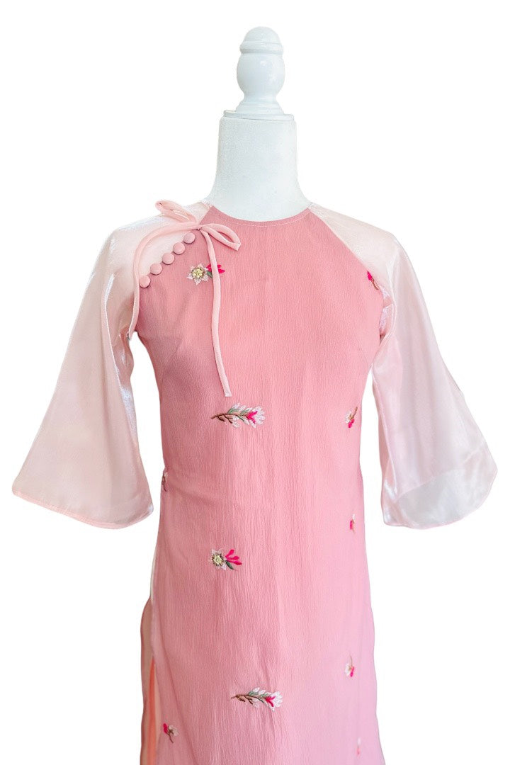 Pink Modernized Vietnamese Dress | Ao Dai With Round Neck | Ao Dai Viet Nam | Áo Dài Cách Tân