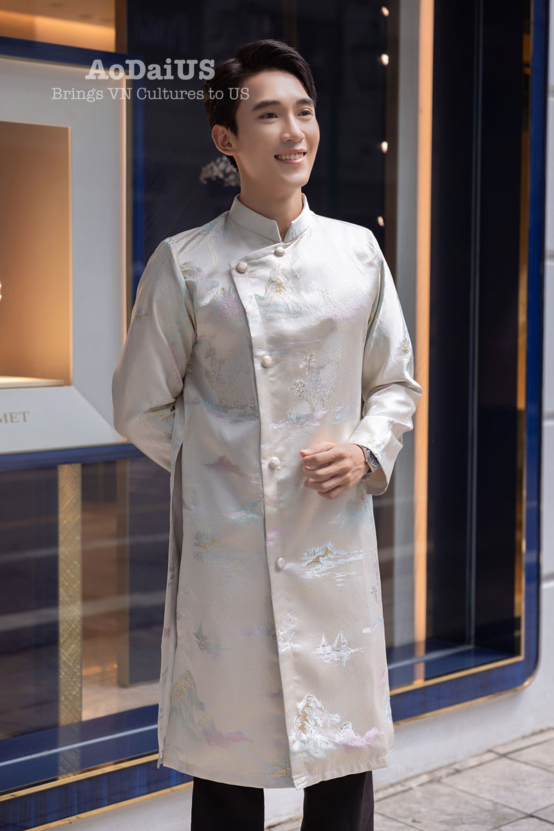 Cream Thuy Moc Men Ao Dai | Áo Dài Nam I31