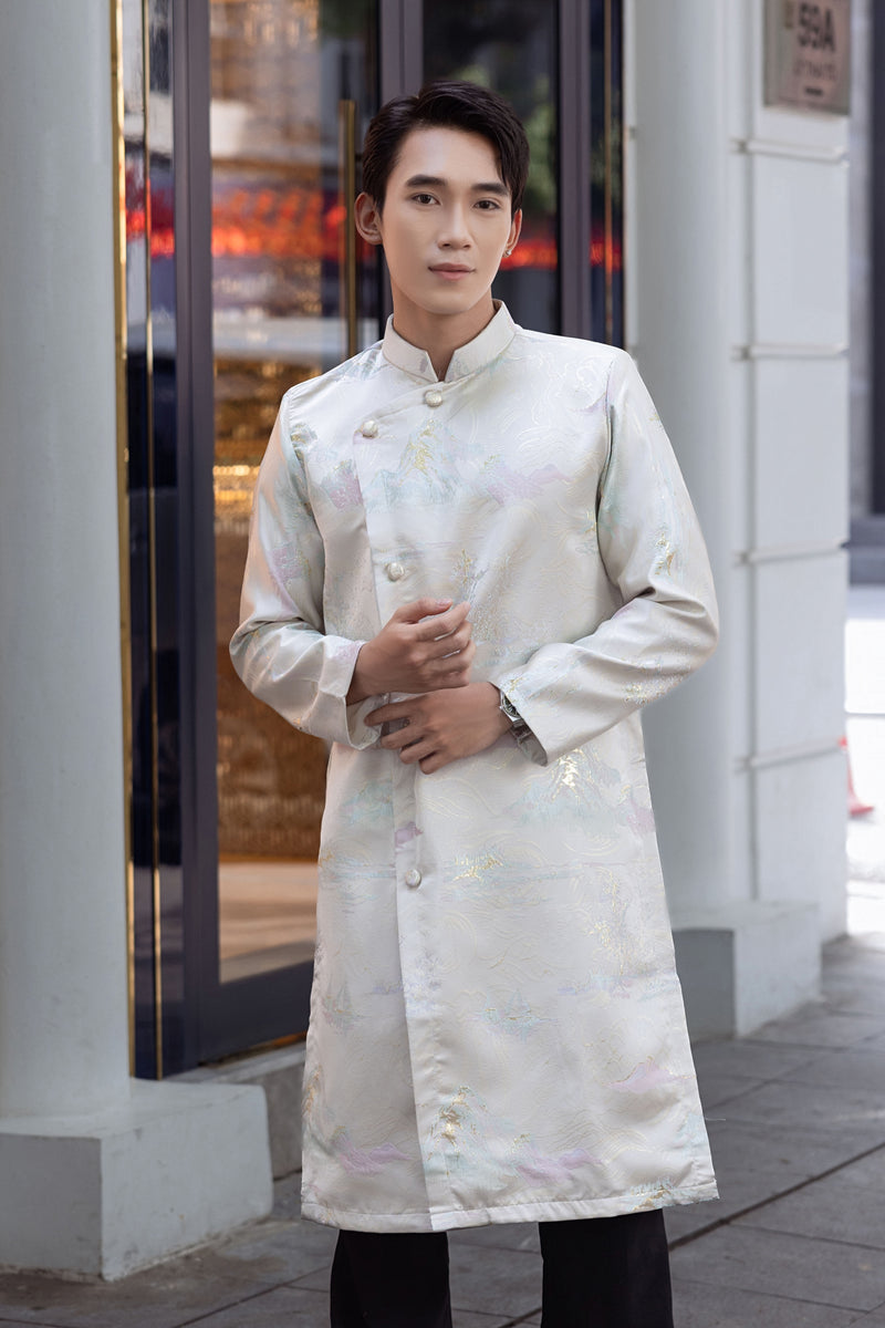 Cream Thuy Moc Men Ao Dai | Áo Dài Nam I31