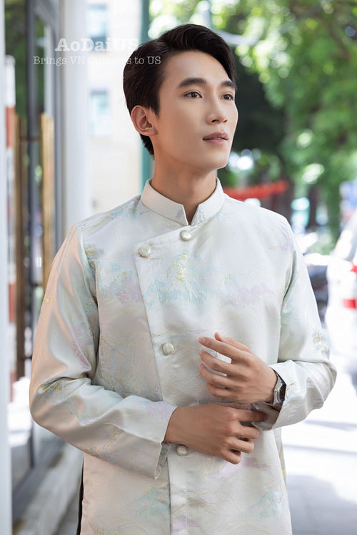 Cream Thuy Moc Men Ao Dai | Áo Dài Nam I31