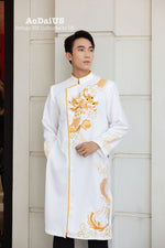 White Dragon Embroidery Men Ao Dai | Áo Dài Nam Trắng Thêu Rồng F26