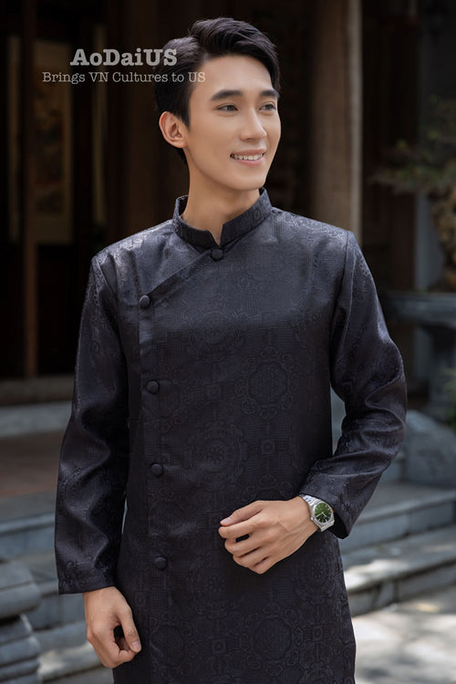 Black Vietnamese Ao Dai Top for Men