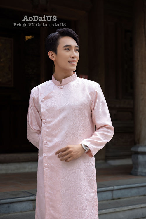 Pink Vietnamese Ao Dai Top for Men F10