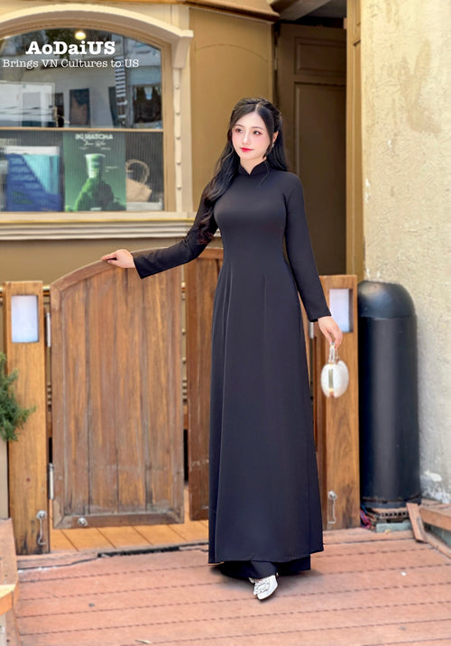 Black Vietnamese Traditional Ao Dai For Women Set | Áo Dài Đen Truyền Thống J1