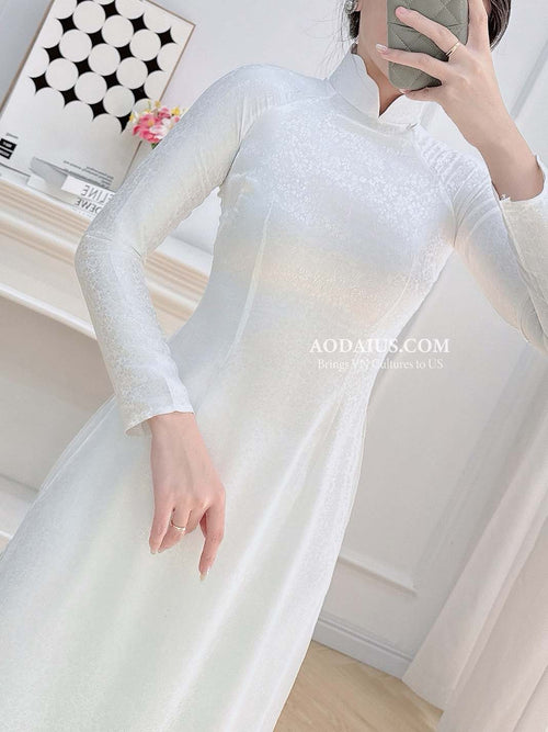 White Gam Silk Vietnamese Ao Dai No Pants | Áo Dài Trắng Truyền Thống N12