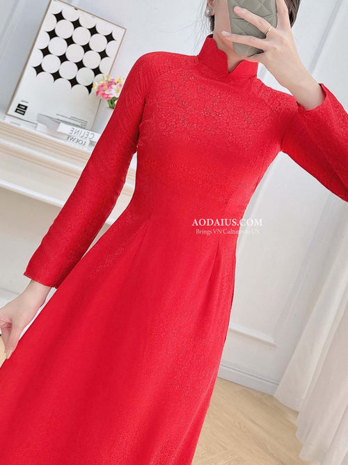 Red Gam Silk Vietnamese Ao Dai No Pants | Áo Dài Truyền Thống N12