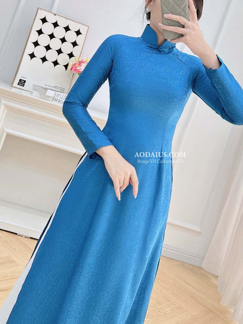 Blue Gam Silk Vietnamese Ao Dai No Pants | Áo Dài Truyền Thống N12