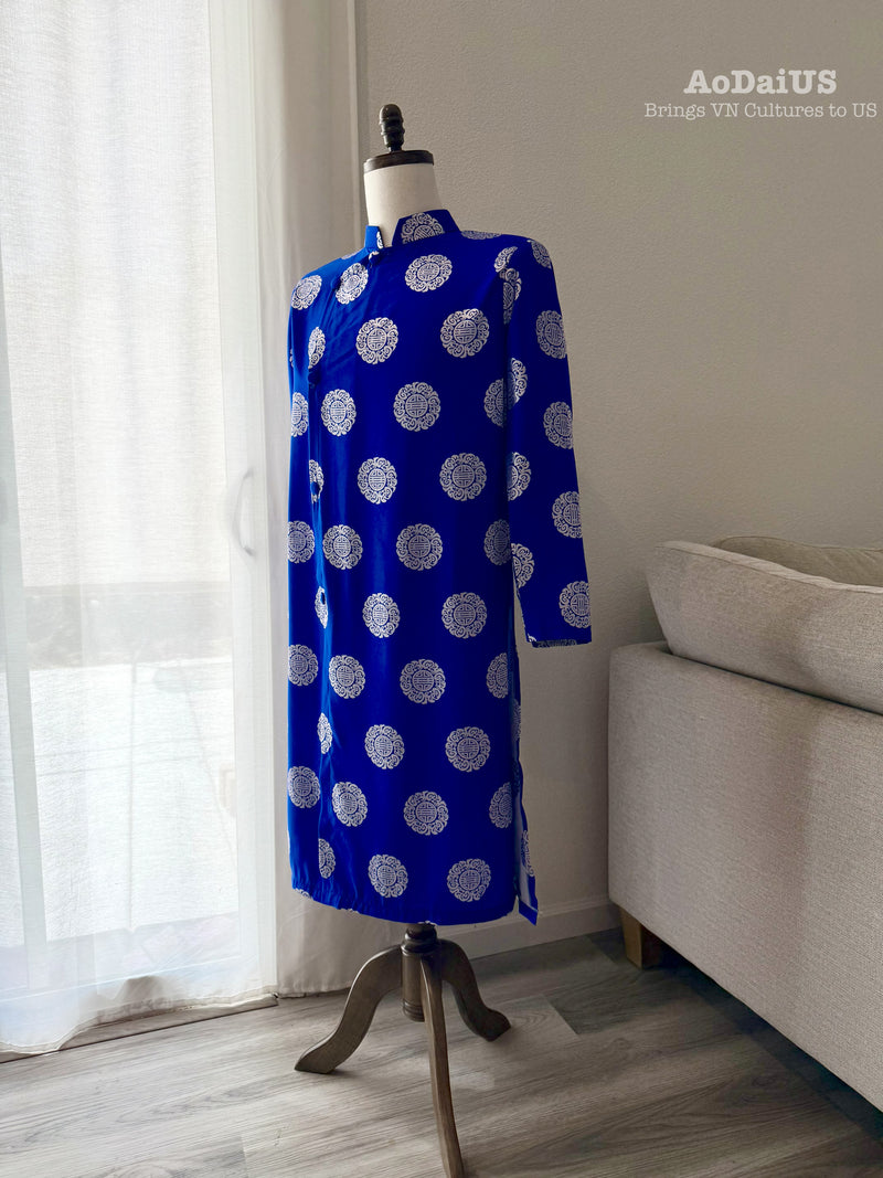 Blue Longevity Vietnamese Men Ao Dai | Gấm Thái Tuấn J1