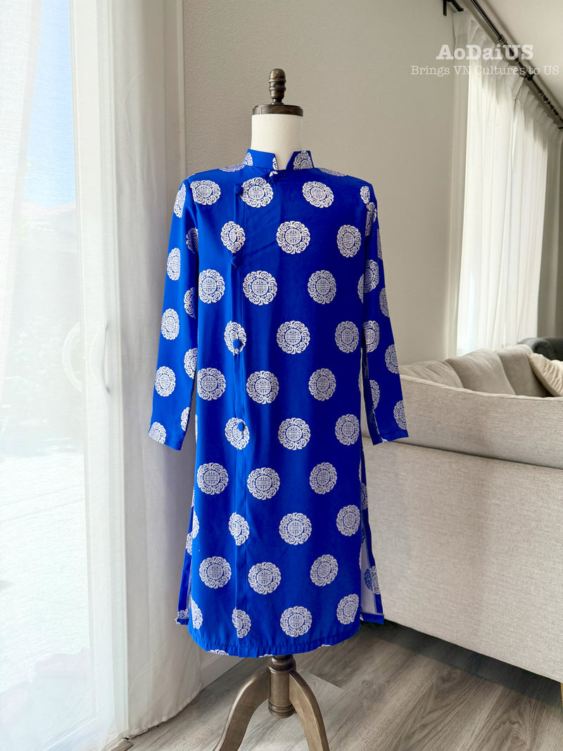Blue Longevity Vietnamese Men Ao Dai | Gấm Thái Tuấn J1