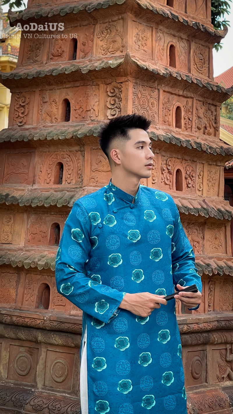 Vietnamese Blue Men Ao Dai | Áo Dài Nam Màu Xanh I14