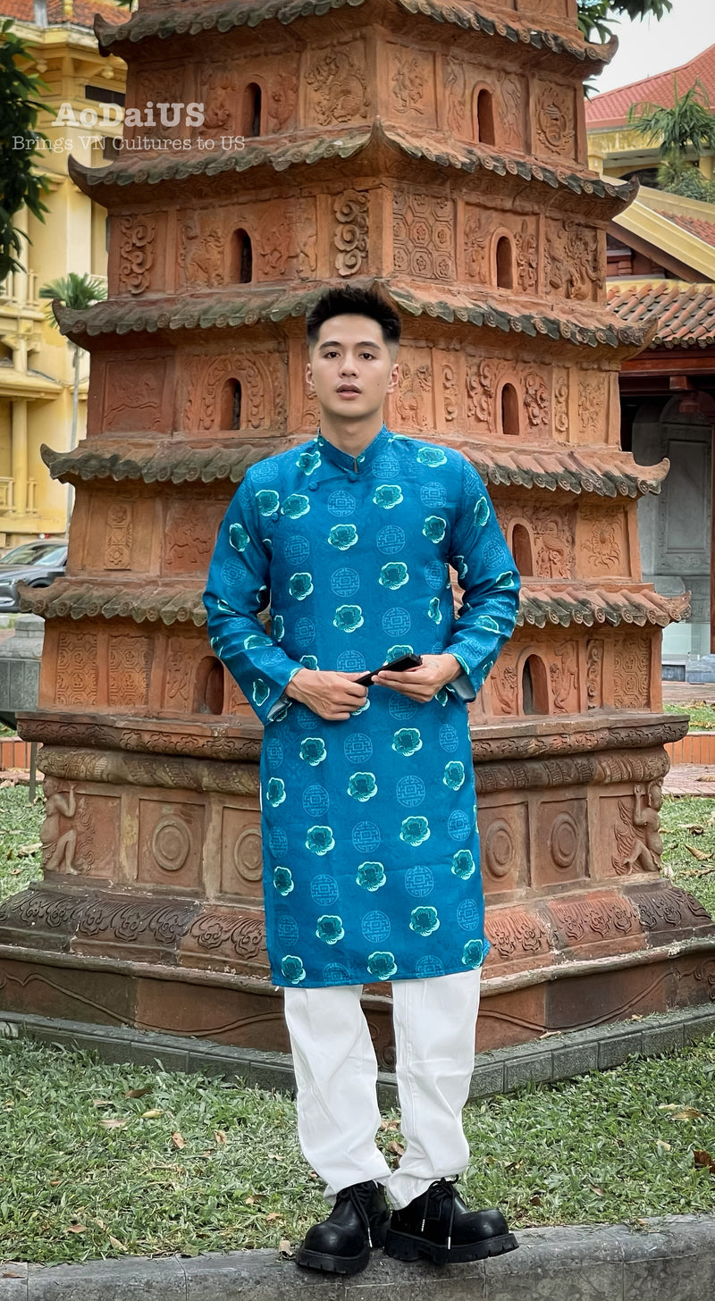 Vietnamese Blue Men Ao Dai | Áo Dài Nam Màu Xanh I14