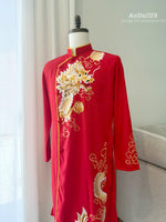 Aidan Men Ao Dai | Red Vietnamese Traditional Dress with a Dragon Embroidery J1
