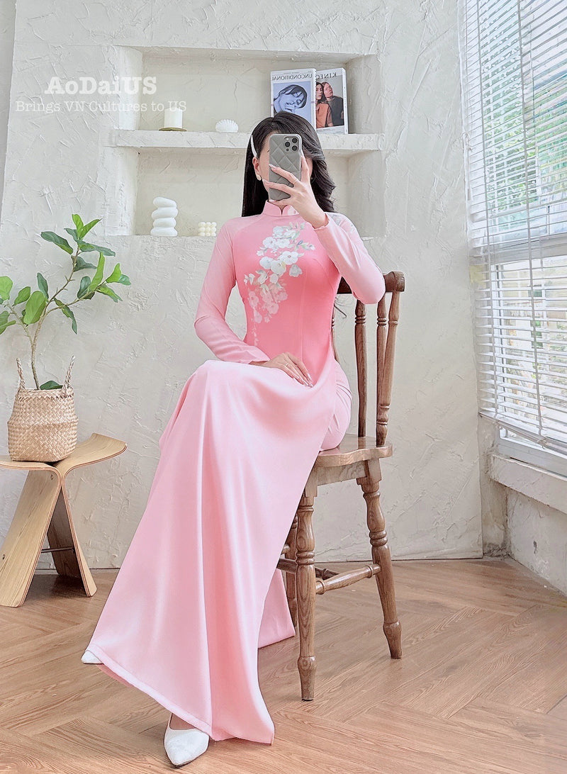 Soft Pink Grace Ao Dai Vietnamese Traditional Ao Dai H8