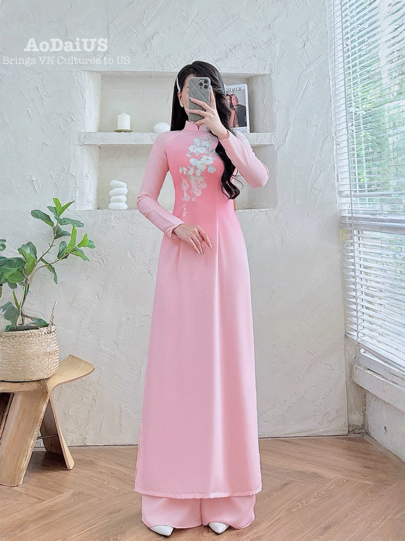 Soft Pink Grace Ao Dai Vietnamese Traditional Ao Dai H8