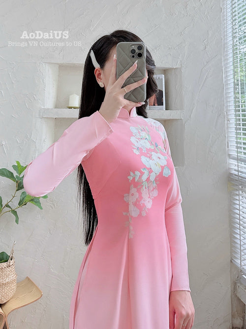 Soft Pink Grace Ao Dai Vietnamese Traditional Ao Dai H8