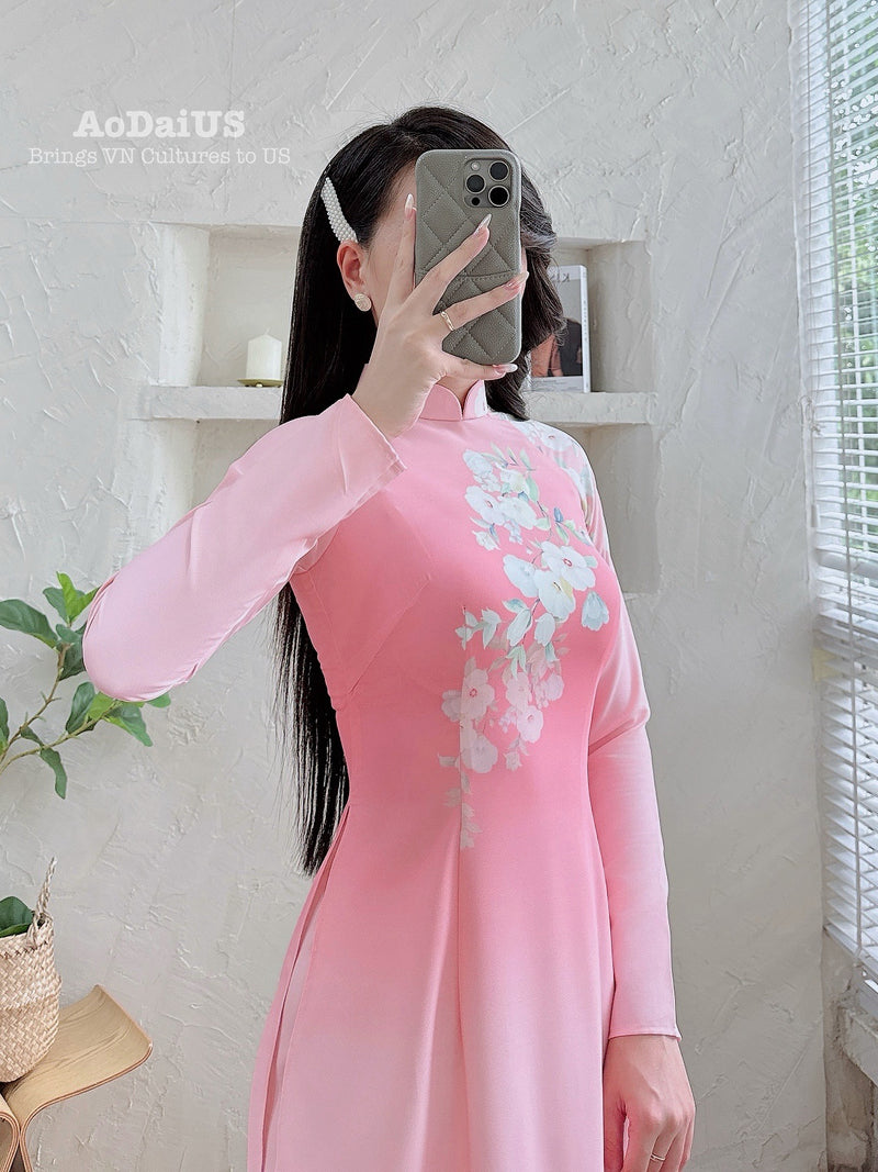 Soft Pink Grace Ao Dai Vietnamese Traditional Ao Dai H8