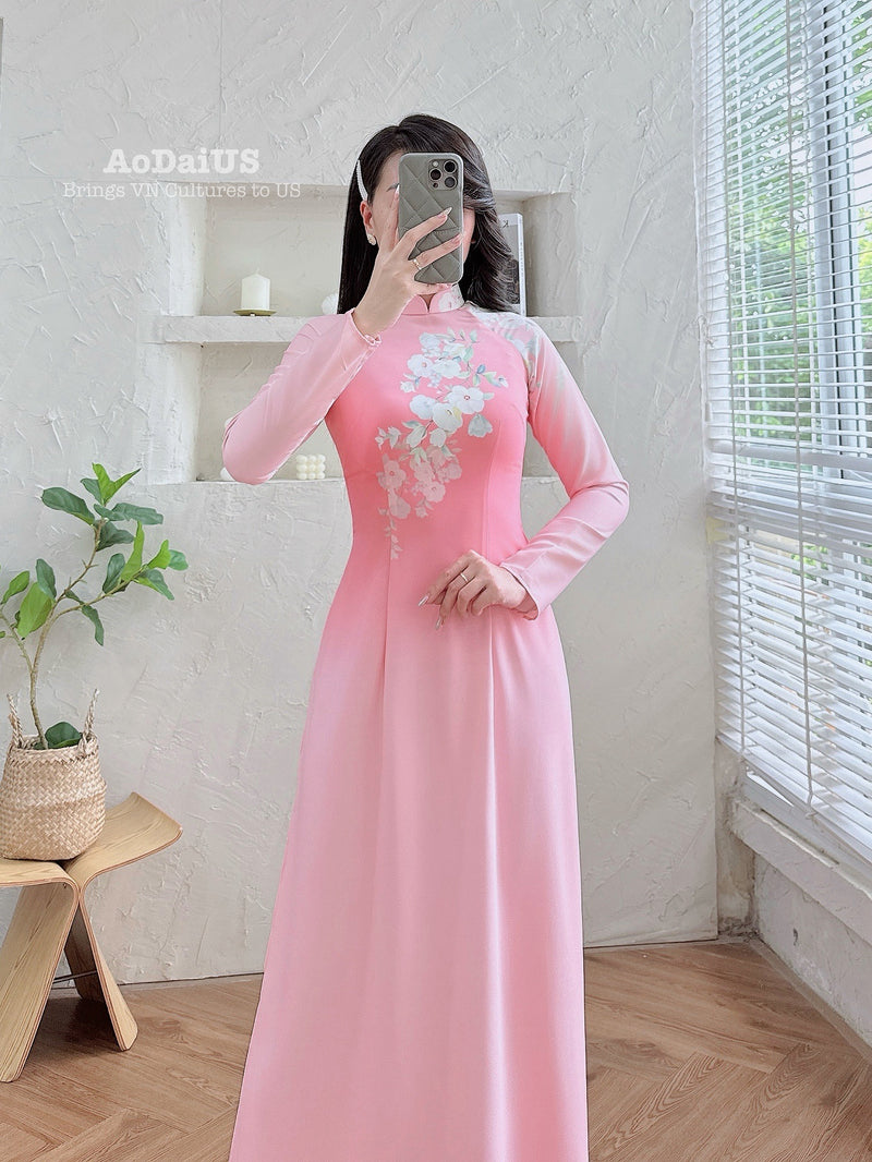 Soft Pink Grace Ao Dai Vietnamese Traditional Ao Dai H8