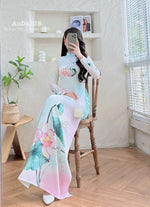 Pastel Lotus Grace Ao Dai Vietnamese Traditional Ao Dai H9