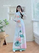 Pastel Lotus Grace Ao Dai Vietnamese Traditional Ao Dai H9
