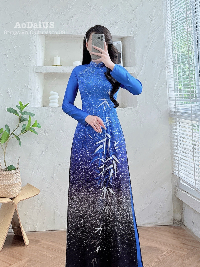 Midnight Bamboo Ao Dai Vietnamese Traditional Ao Dai H9