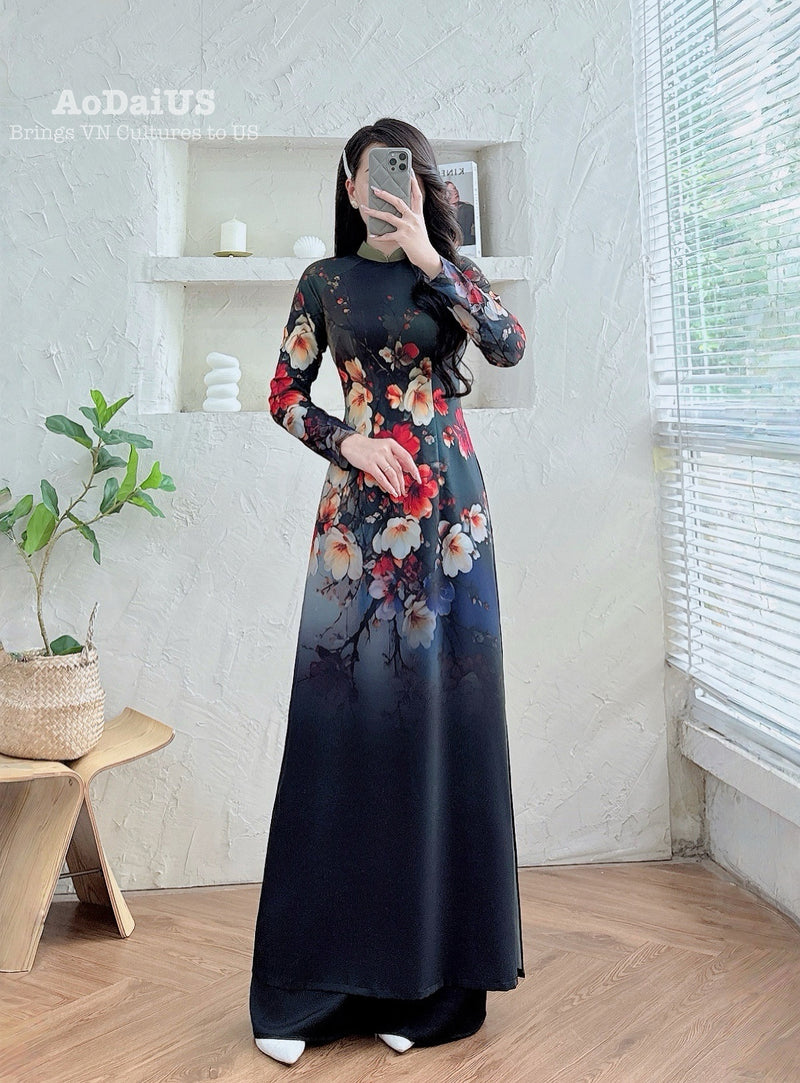 Enchanted Night Bloom Ao Dai Vietnamese Traditional Ao Dai H9