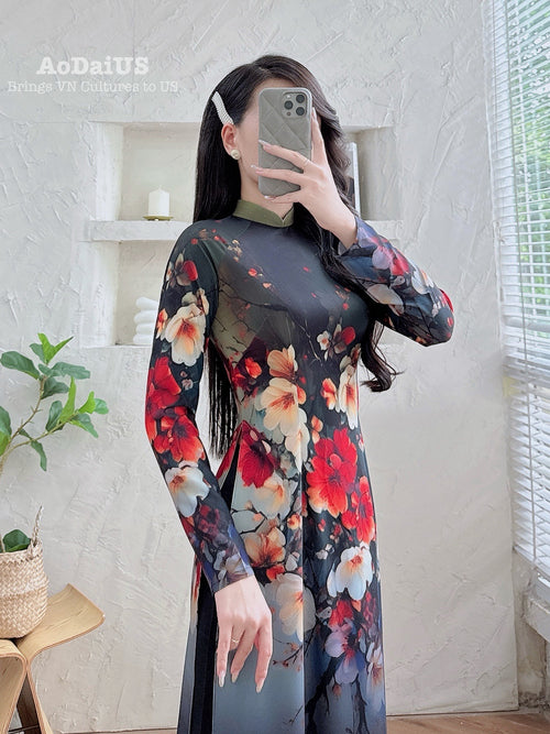 Enchanted Night Bloom Ao Dai Vietnamese Traditional Ao Dai H9