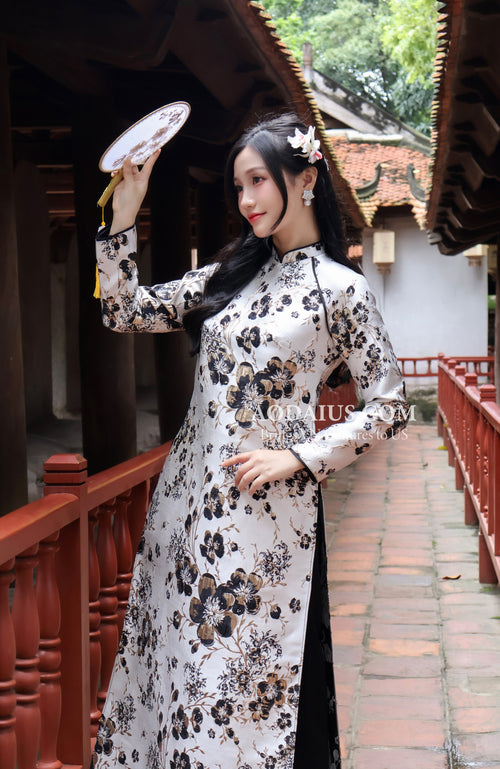 Black & Gold Apricot Blossom Modern Ao Dai