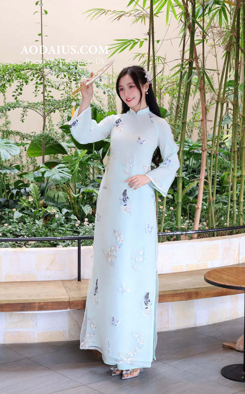 Mint Butterfly Garden Modern Vietnamese Ao Dai Set