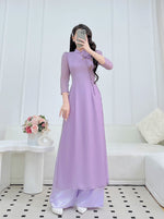Pastel Purple 3D Rose Ao Dai- Double Layers Chiffon Silk | Vietnamese Traditional Dress | VN-A5