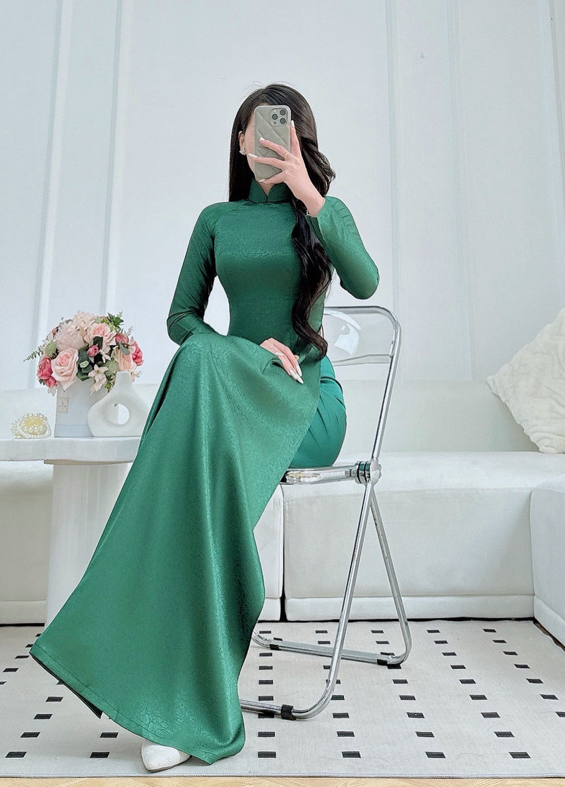 Green Gấm Vietnamese Ao Dai | Traditional Vietnamese Long Dress VN-A1