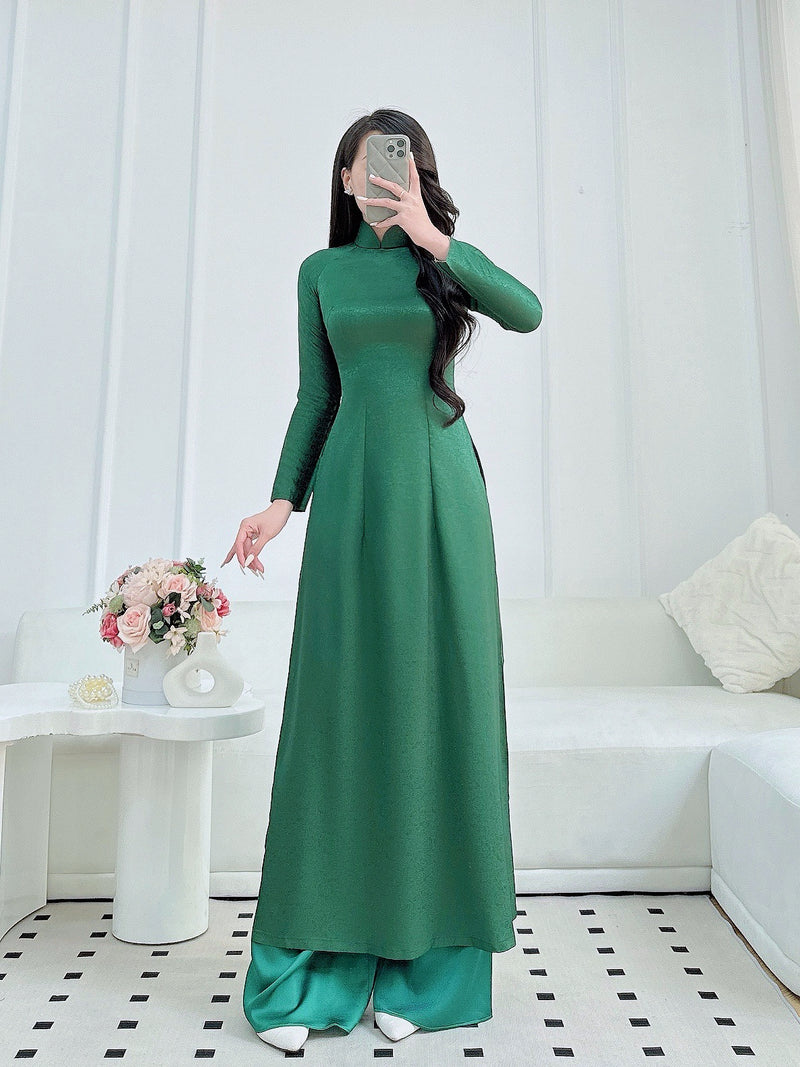 Green Gấm Vietnamese Ao Dai | Traditional Vietnamese Long Dress VN-A1