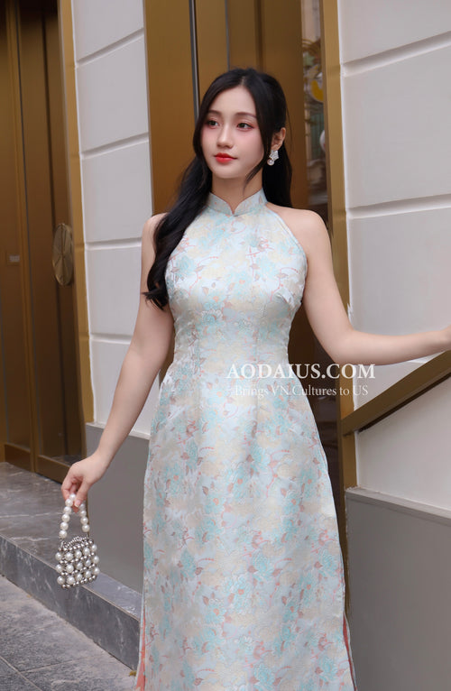 Mint Blossom Elegance No Pants | Áo Dài Yếm Hoa Bạc Hà