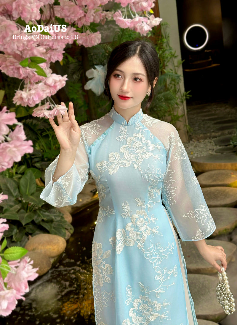Blue Ao Dai No Pants | Modern Vietnamese Ao Dai H40