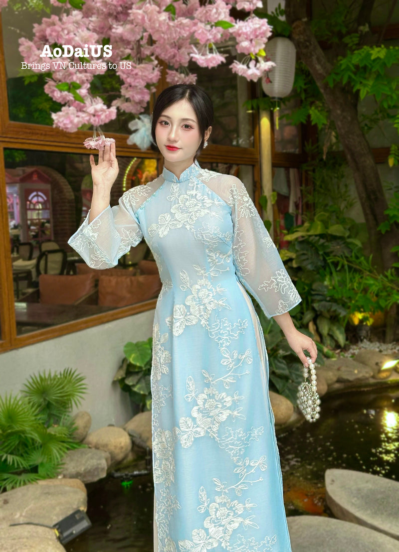 Blue Ao Dai No Pants | Modern Vietnamese Ao Dai H40