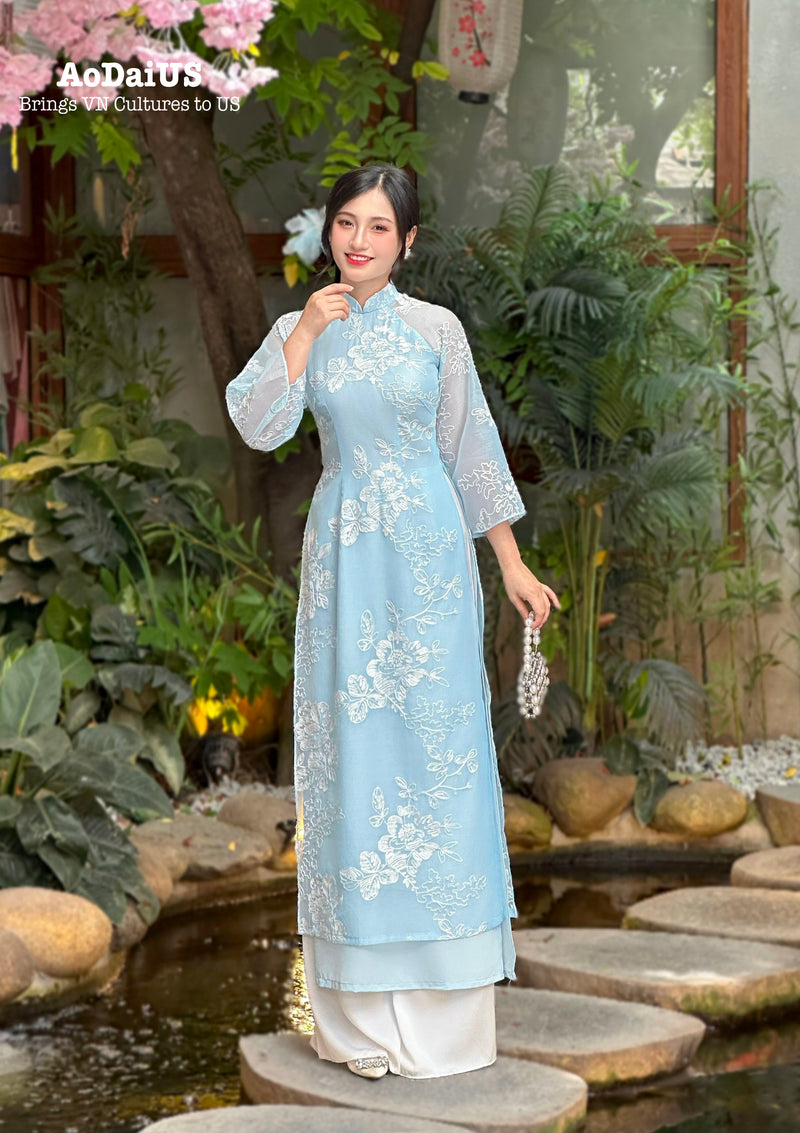 Blue Ao Dai No Pants | Modern Vietnamese Ao Dai H40